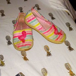 Carter’s girls Multi Colored Stripe Espadrille with pink flamingo shoes size 7